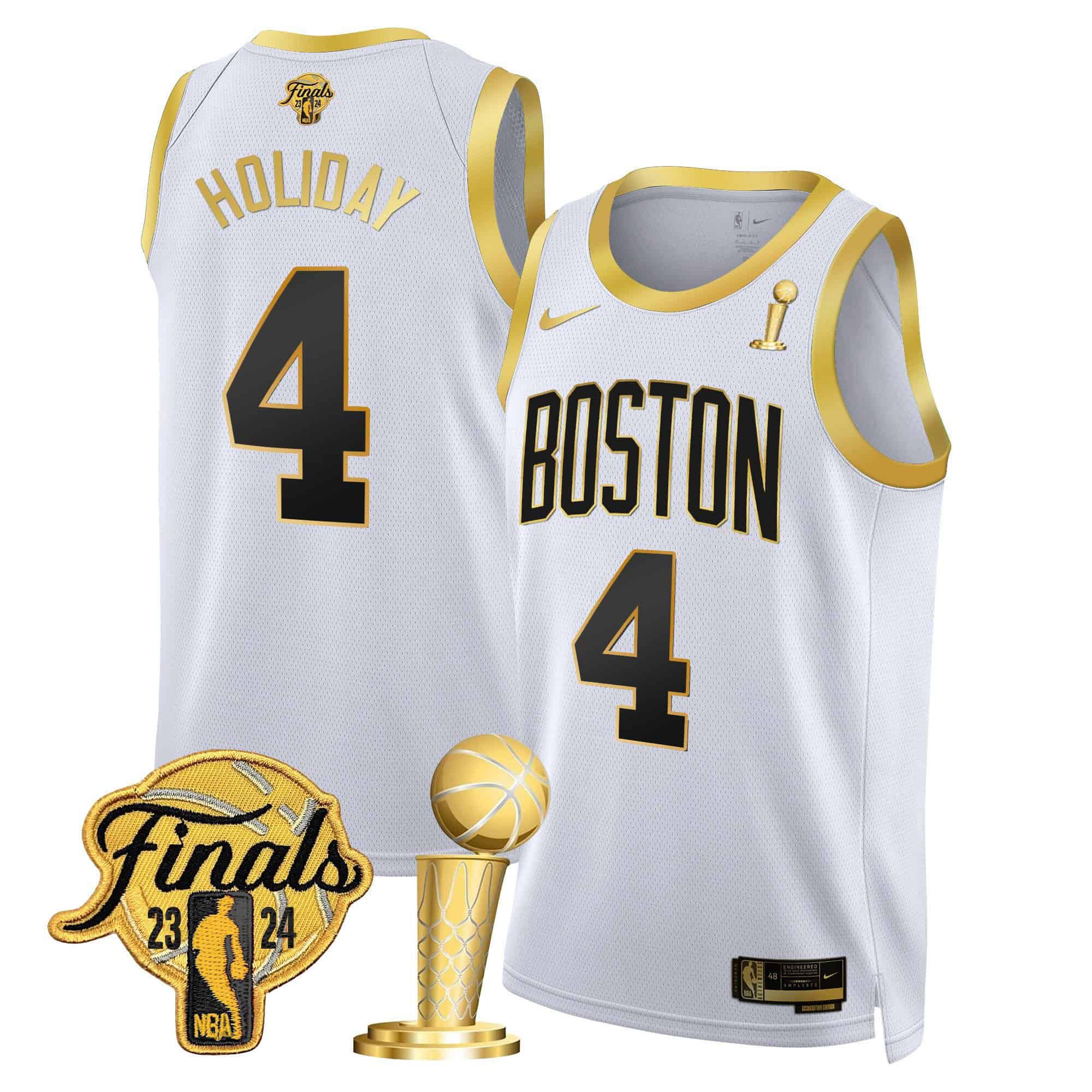 Men Boston Celtics #4 Holiday White 2024 Nike Final & Champions Patch Swingman NBA Jersey->->NBA Jersey